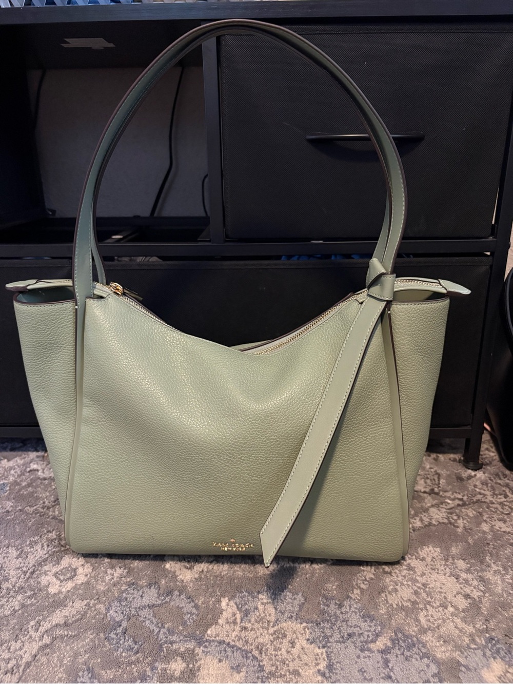 kate spade sage green leather shoulder bag with knot strap detail